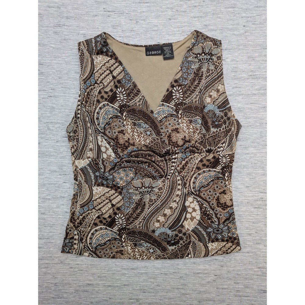 Y2K George Paisley Print Tank Top Sleeveless V-Neck Medium Whimsigoth - Picture 2 of 8